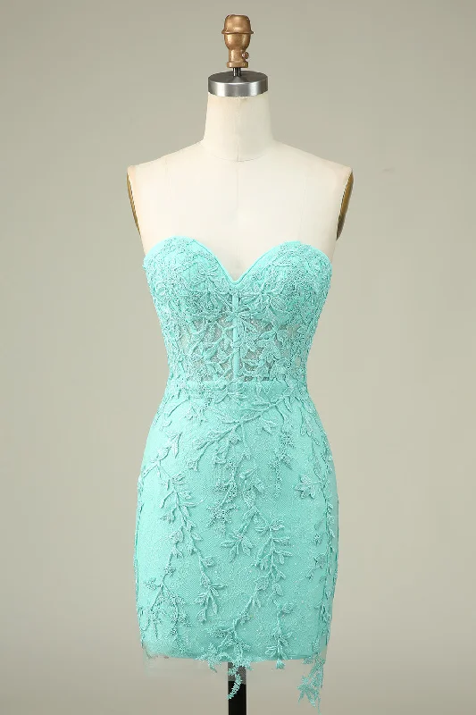 Synthetic dresses for budget-friendly optionsBodycon Light Green Sweetheart Corset Short Homecoming Dress with Appliques