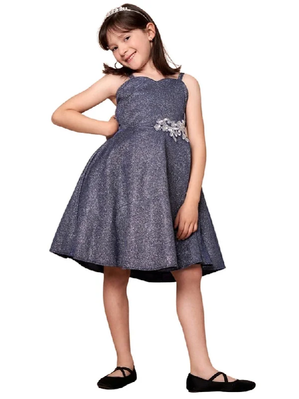 Bell sleeve dresses for womenBig Girls Navy Glitter Metallic Strap Junior Bridesmaid Dress 8-16