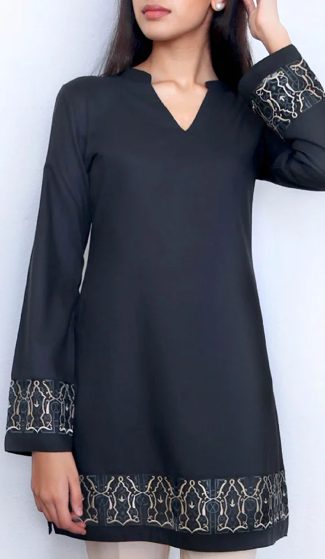 Solid color dresses for womenSelma Embroidered Mostly Cotton Modest Tunic - Black