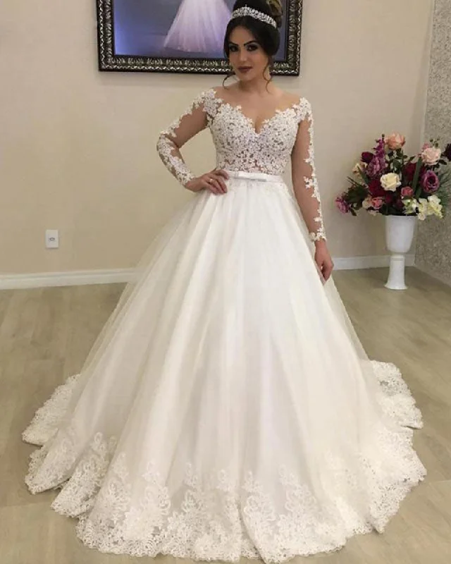 Satin dresses for womenVintage Long Sleeved Women White  Lace Wedding  Bridal Dress ,Vestido De Novias 2020 WD0726