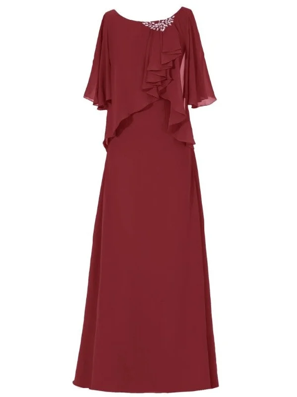 Long-sleeved dresses for womenNew arrivals Scoop Neck Rhinestone Chiffon Floor-Length Mother of the Bride Dress