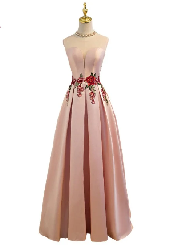 High-slit dresses for womenPink Satin Lace Up Floor-length Bridesmaid Dress