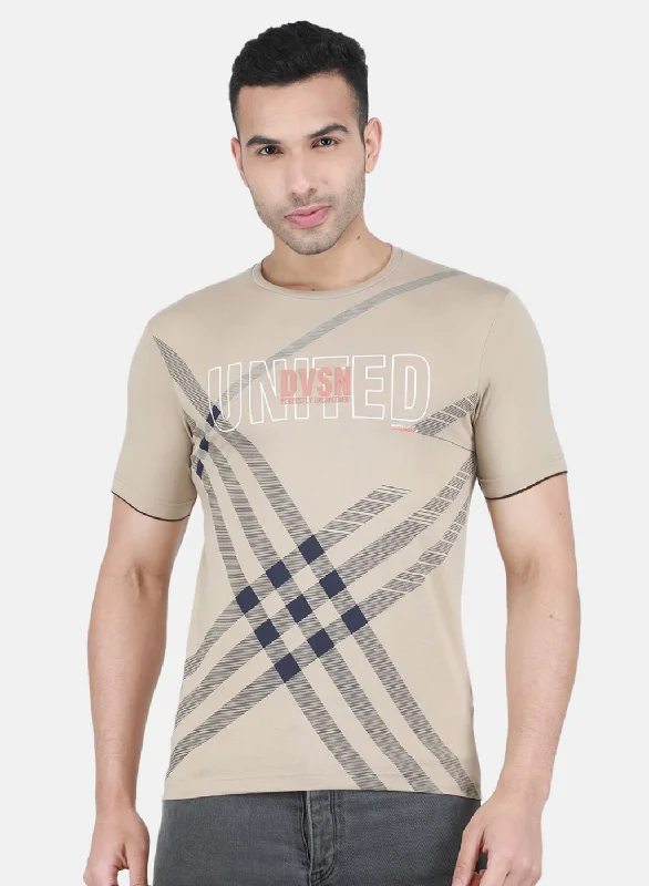short-sleeved tops for men with an adjustable cuffMen Beige Printed T-Shirt