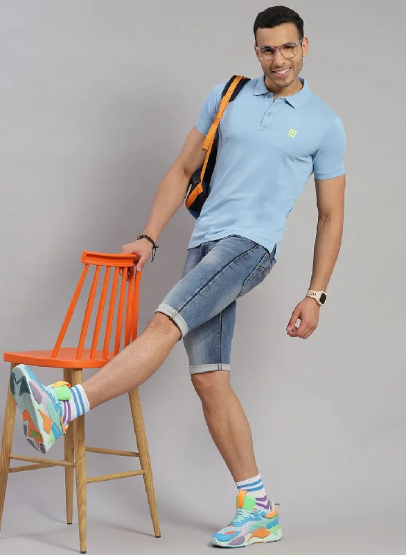 the best places to shop for short-sleeved men's clothingMen Sky Blue Solid T-Shirt