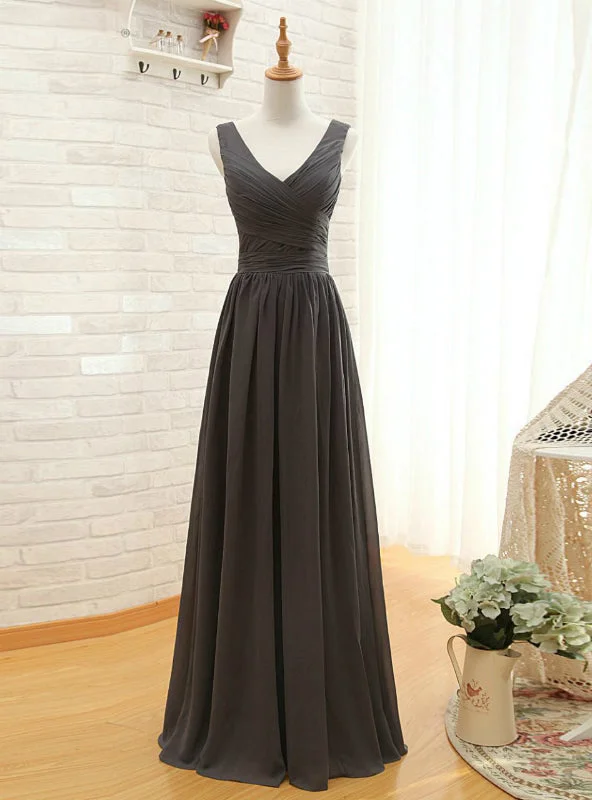 Gym wear dresses for athletic activitiesGray V-neck Chiffon Backless Pleat Bridesmaid Dress