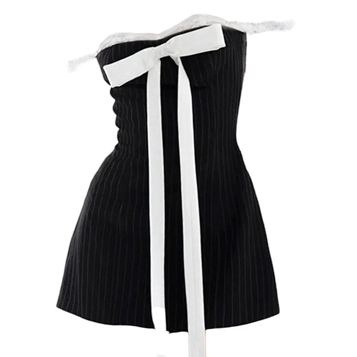 Wrap dresses for womenBow Lace Striped Mini Dress