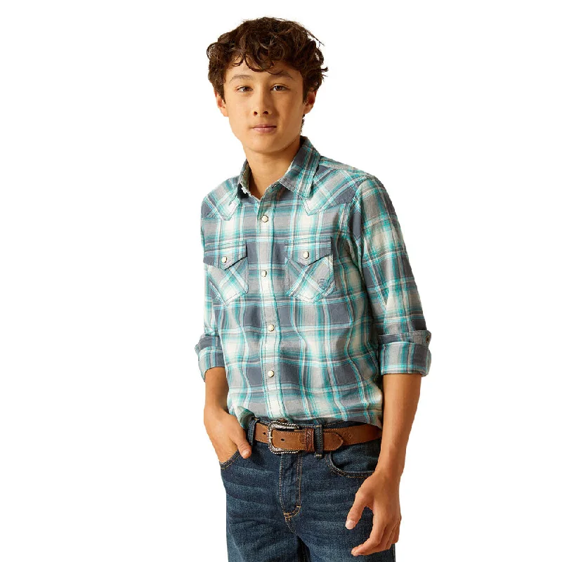 Embroidered women's tops10048667 Ariat Boys Harrington Retro Long Sleeve Snap Shirt - Egret