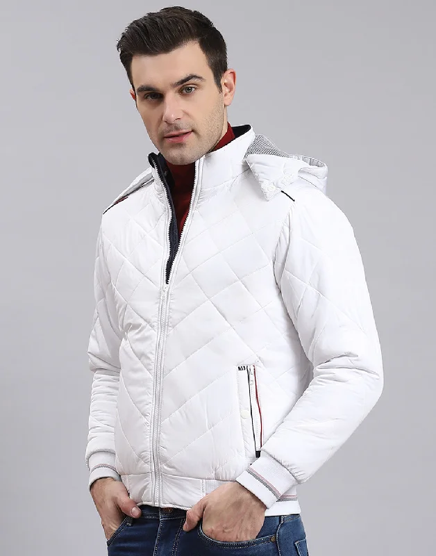 men's Harris tweed jacketsMen White Solid Hooded Full Sleeve Jacket