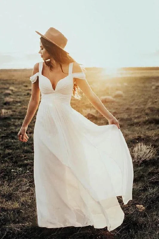 Bell sleeve dresses for womenRoycebridal Ivory Vintage Chiffon A-line Floor Length Wedding Dresses, Bridal Gowns, MW671