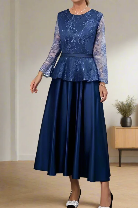 Sheath dresses for womenElegant Ankle Length Satin Two Piece A-Line Mother of the Bride Dress