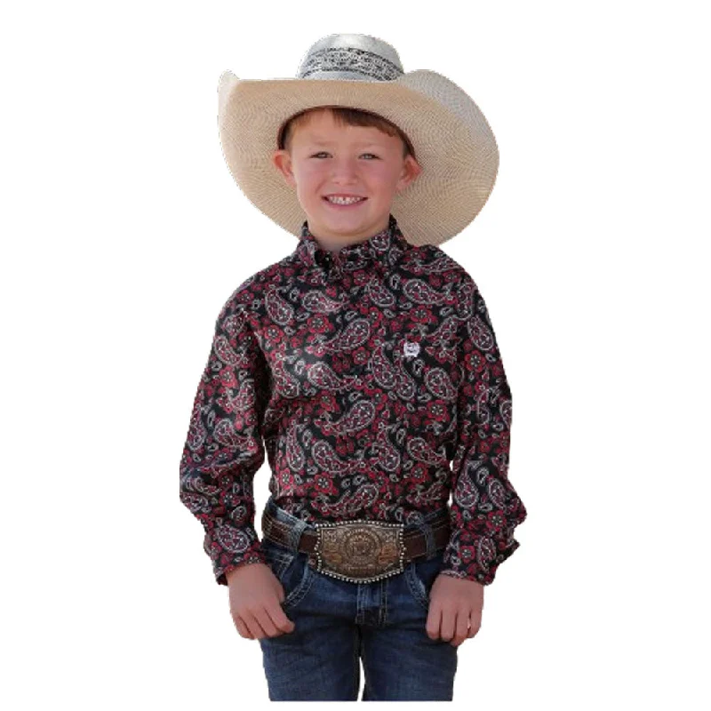 Evening women's topsMTW7060339 Cinch Boys Long Sleeve Buttondown Western Shirt - Black & Red Paisley