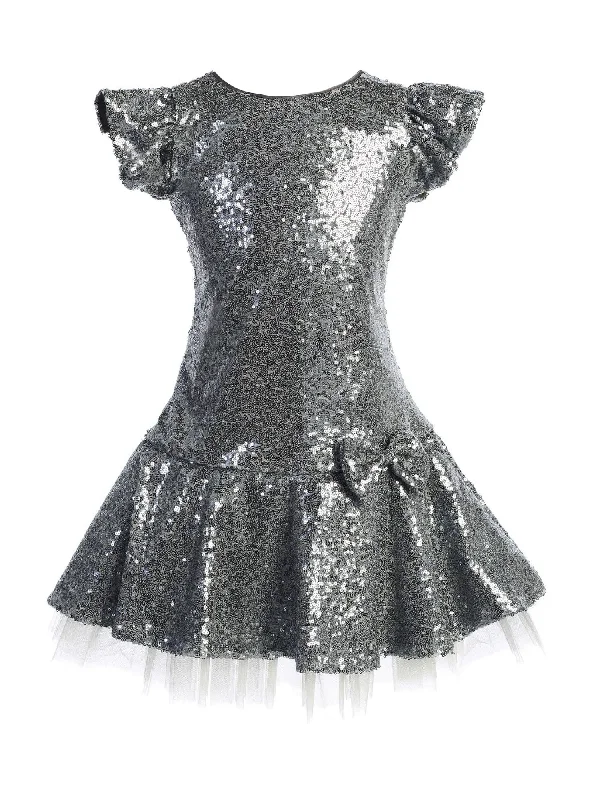 Plus-size dresses for womenBig Girls Silver Sequin Ruffle Tutu Junior Bridesmaid Dress 8-12