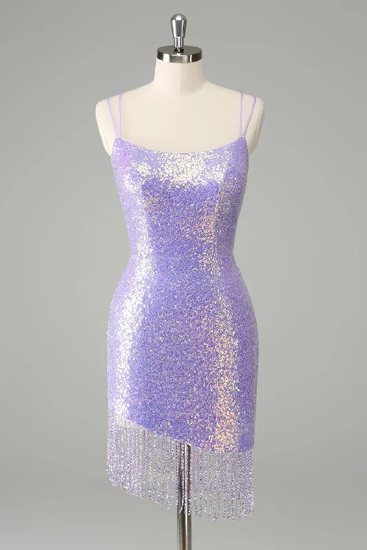 Sustainable dresses for eco-conscious womenGorgeous Bodycon Lilac Corset Sequin Short Homecoming Dress with Tassel