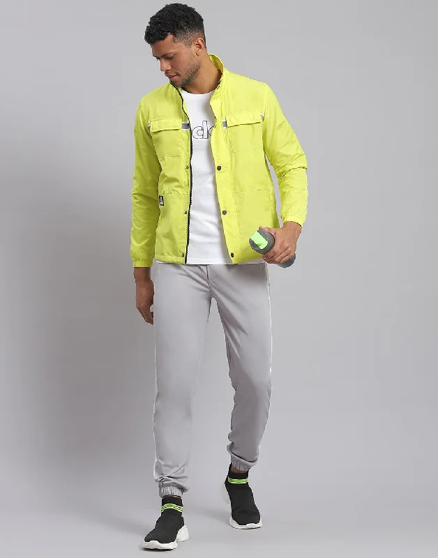 men's denim jackets with distressingMen Green Solid Stand Collar Full Sleeve Jacket