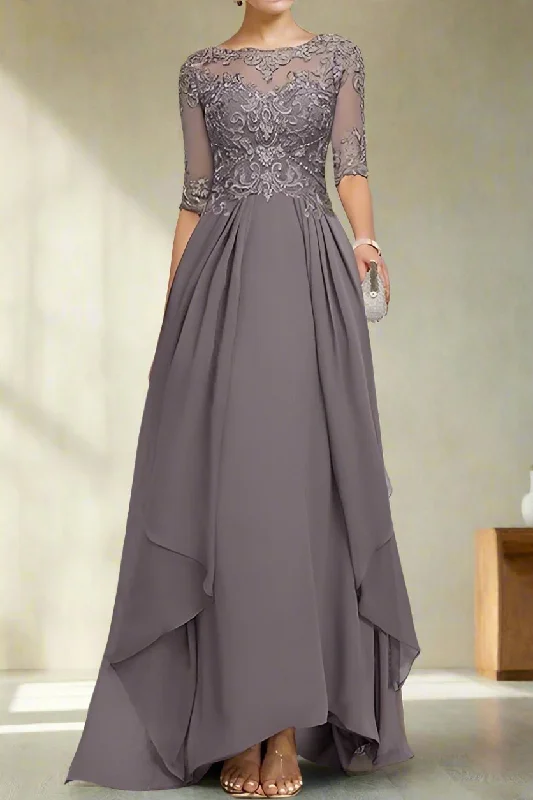 Flutter sleeve dresses for womenDusk Scoop Neck Appliques A Line Mother of the Bride Dress