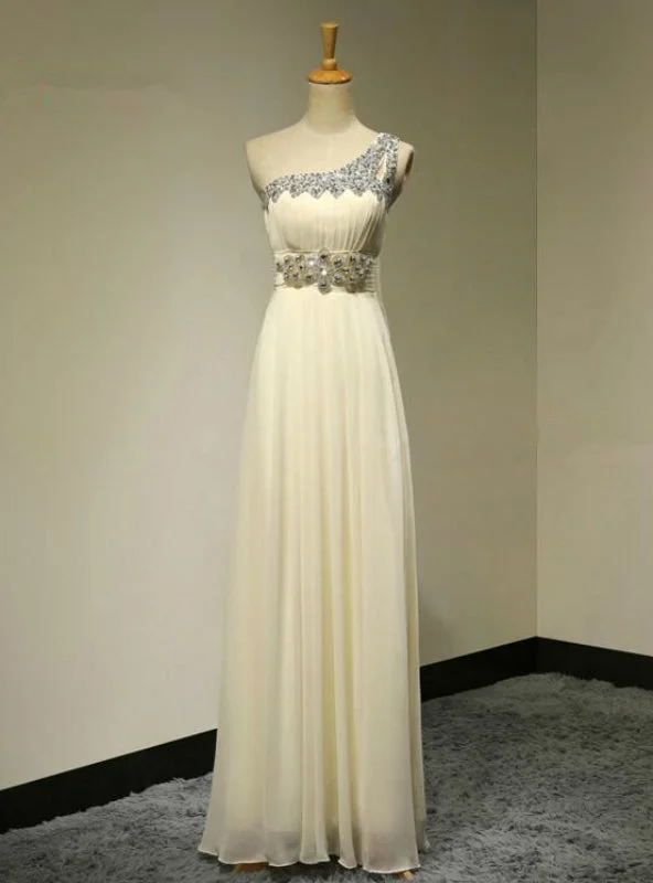 V-neck dresses for womenOne Shoulder A-Line Crystals Beadings Long Floor Length Chiffon Bridesmaid Dress