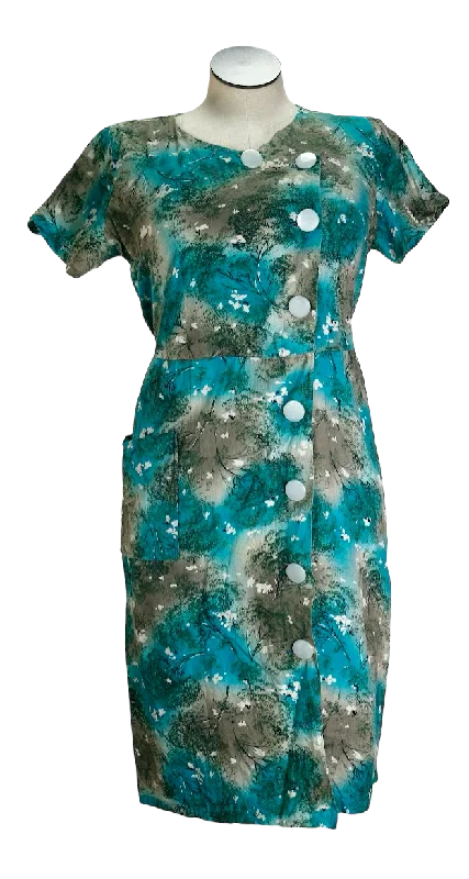 Cold-shoulder dresses for women50s Handmade Blue Cotton Dress     w38