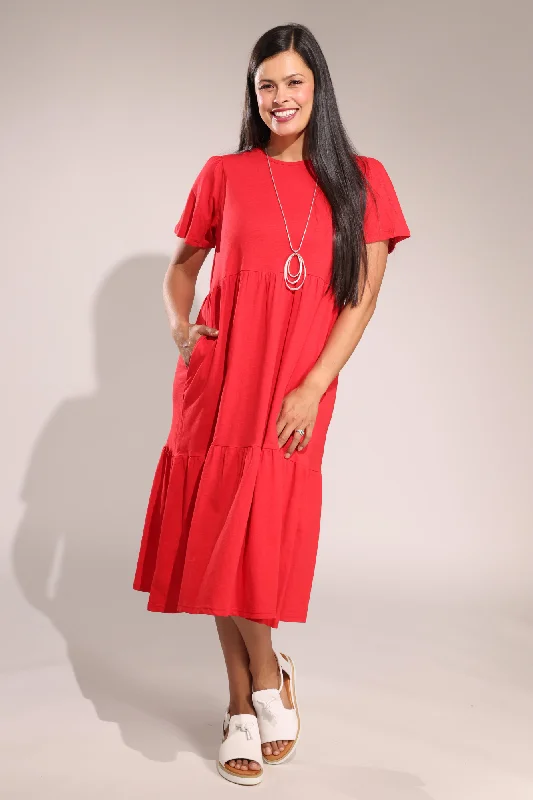 Limited edition dresses for collectors100% Cotton Slub Dress | RED | 6966A1