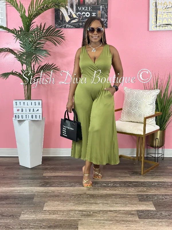 Ruched dresses for womenCyndi Sleeveless Capri Jumpsuit (Green)