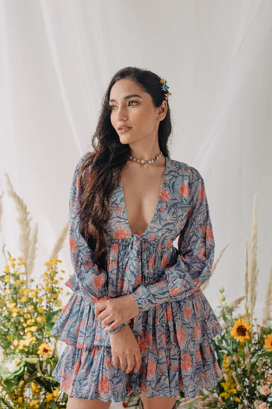 Mother-of-the-bride dressesChicca Blue Printed Cotton Layered Dress