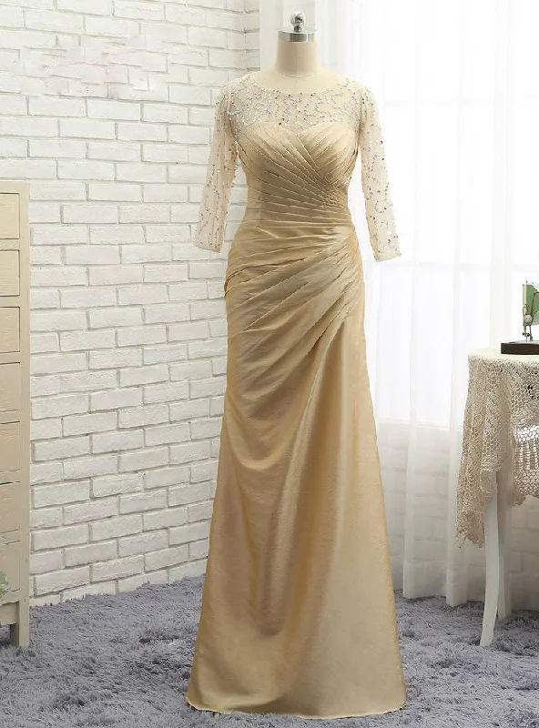 Cold-shoulder dresses for womenPrincess Gold Mother Of The Bride Dresses Mermaid 3/4 Sleeves