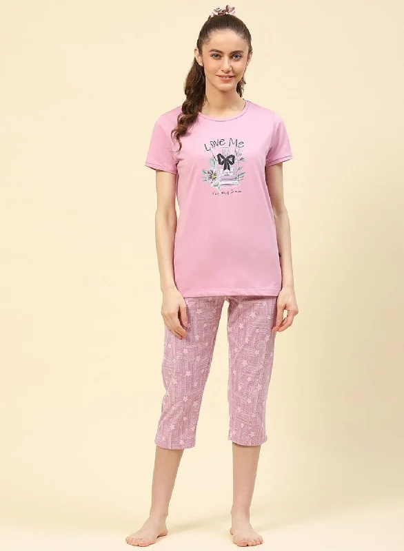 Flared women's skirtsWomen Purple Printed Capri Set