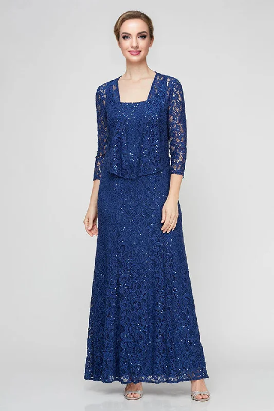 Evening women's dressesSquare Neck Lace 2 Pieces A Line Ankle Length Mother of The Bride Dress
