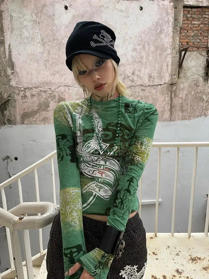 Elegant women's topsFairy Grunge Print Top
