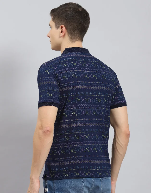 men's anti-odor shirtsMen Blue Printed Polo Collar Half Sleeve T-Shirt