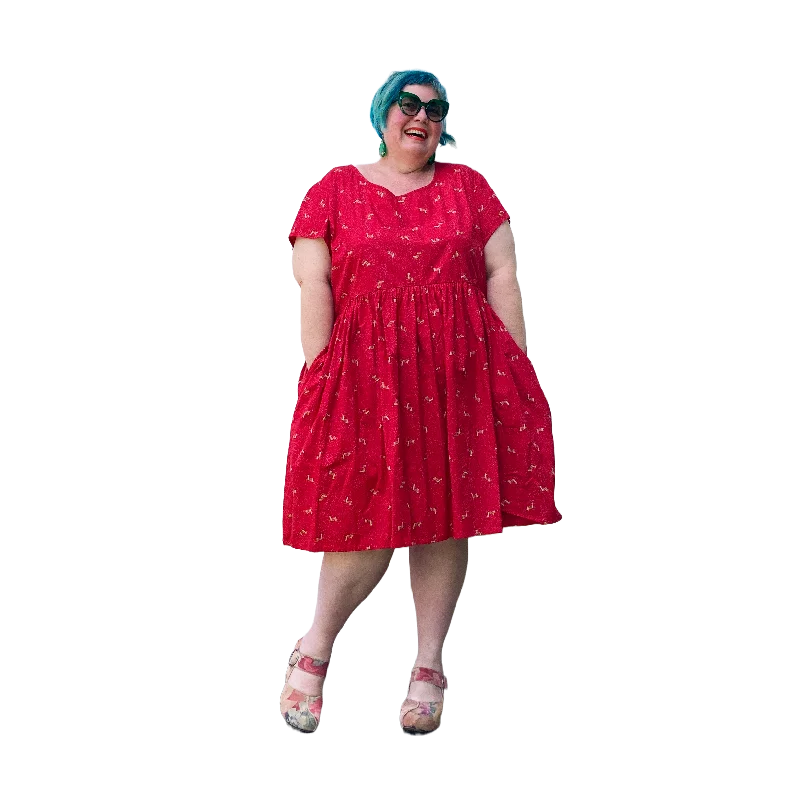 Sheath dresses for womenSally Dress Red Reindeer Xmas Cotton