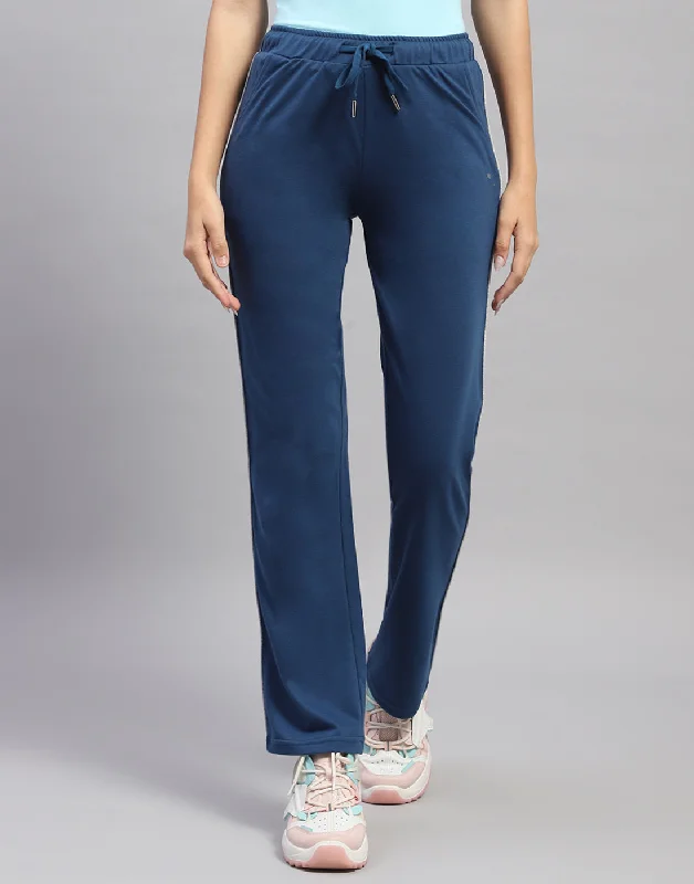 Statement women's bottomsWomen Navy Blue Solid Regular Fit Lower