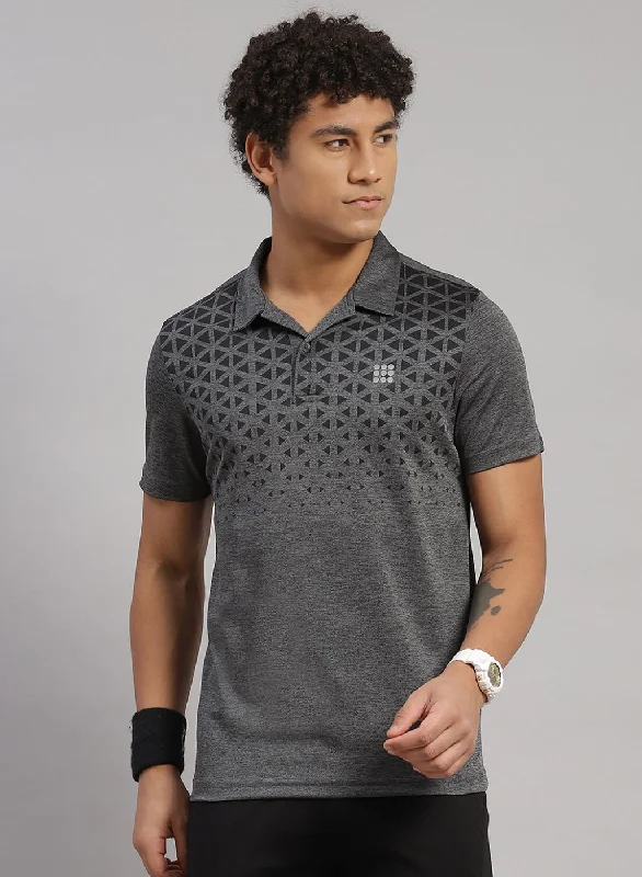 patterned short-sleeved men's topsMen Grey Printed T-Shirt