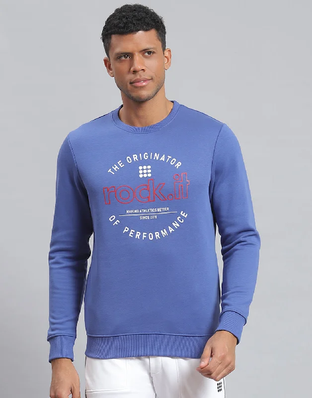 men's quick-dry shirtsMen Blue Solid Round Neck Full Sleeve Sweatshirt