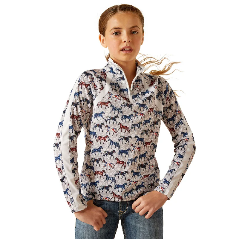 Polka dot women's tops10048924 Ariat Youth Sunstopper 3.0 1/4 Zip Long Sleeve Baselayer - Painted Ponies