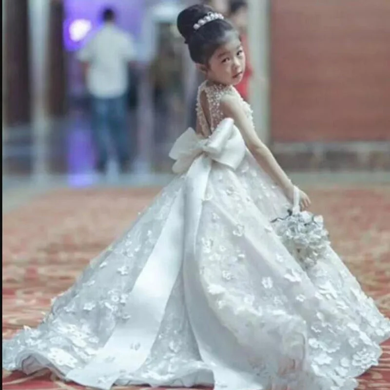 Bodycon dresses for womenSweet White Flower girl dresses with Bowknot for Weddings Little Girl Party Gown