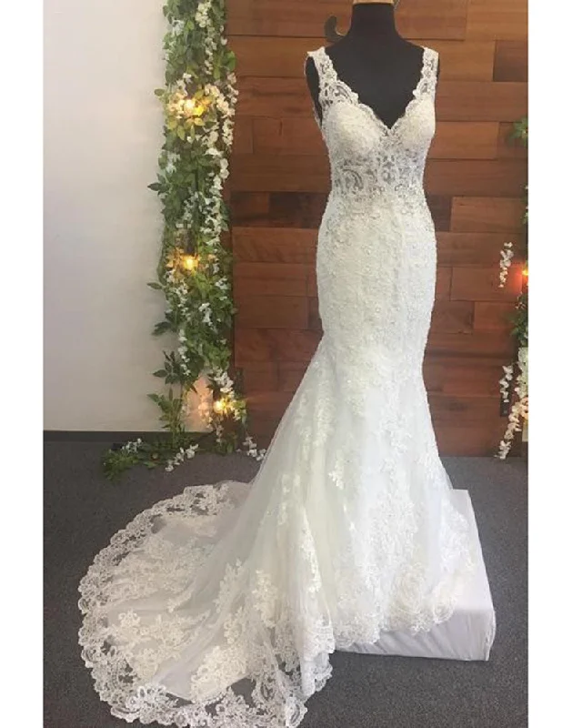 Party dresses for womenClassic Mermaid  Online Cheap Prices Lace Wedding Dress with Straps 2020 Bridal Gown Robe De Mariee WD0904