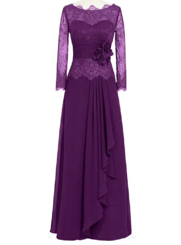 Flutter sleeve dresses for womenPurple Lace Full Sleeve Floor Length Mother of the Bride Dresses