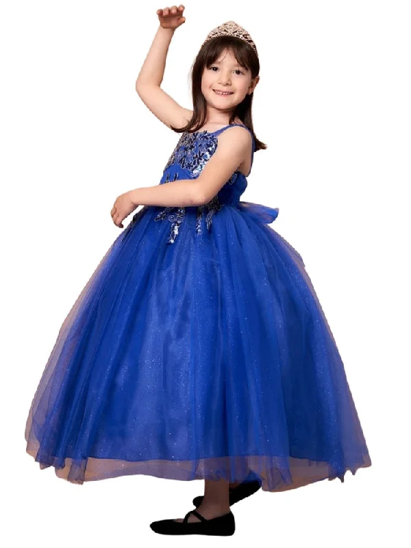Loose-fitting dresses for womenBig Girls Royal Blue Embroidered Sweetheart Neckline Junior Bridesmaid Dress 8-16