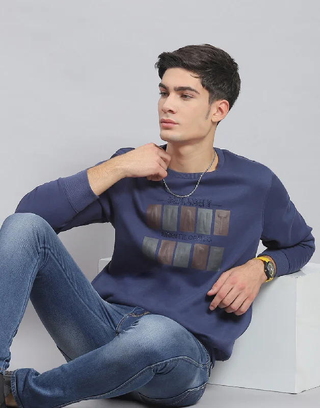 men's sports shirts for fitness trainingMen Blue Printed Round Neck Full Sleeve Sweatshirt