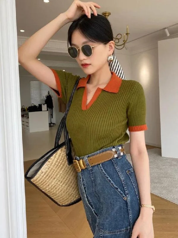 Summer women's topsBasic Corduroy Polo Top