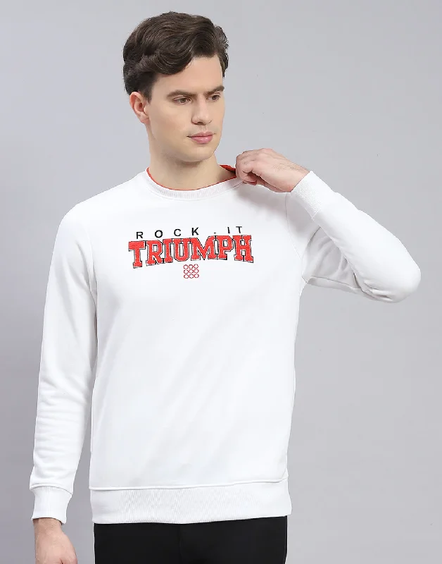 men's golf shirtsMen White Solid Round Neck Full Sleeve Sweatshirt