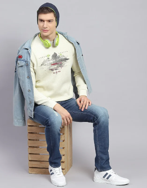 men's temperature-regulating shirtsMen Beige Solid Round Neck Full Sleeve Sweatshirt