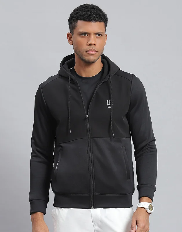 men's spandex sports shirtsMen Black Solid Hooded Full Sleeve Sweatshirt