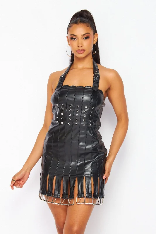 Workwear women's dressesBuckle Up Faux Leather Belt Detail Mini Dress
