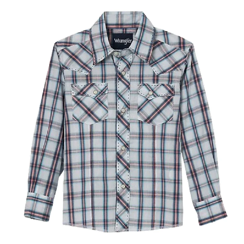 Eco-friendly women's tops112344825 Wrangler Boys Western Fashion Long Sleeve Snap Shirt - Pale Grey