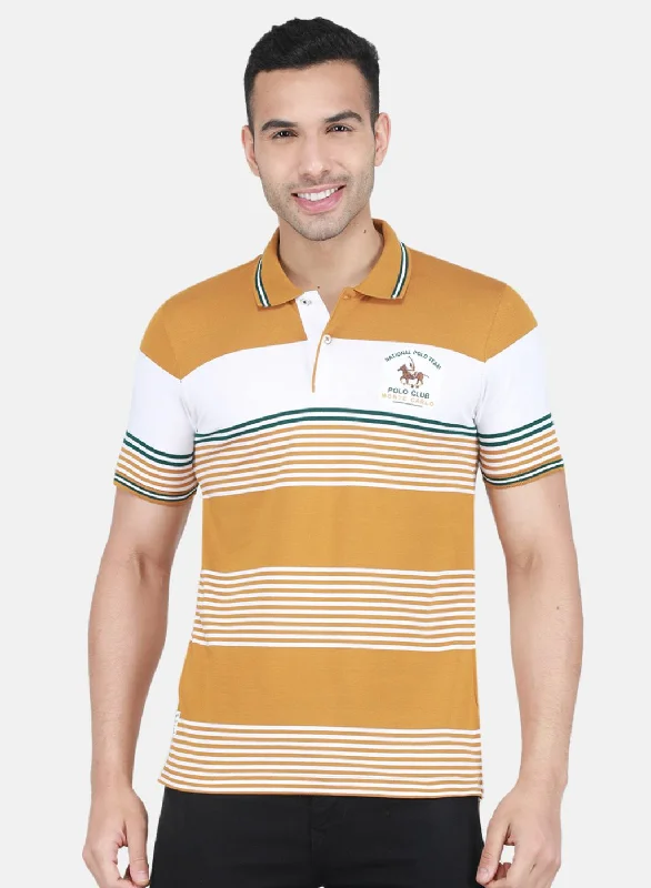 dressing up short-sleeved men's shirts for formal eventsMen Mustard Jaquard T-Shirt