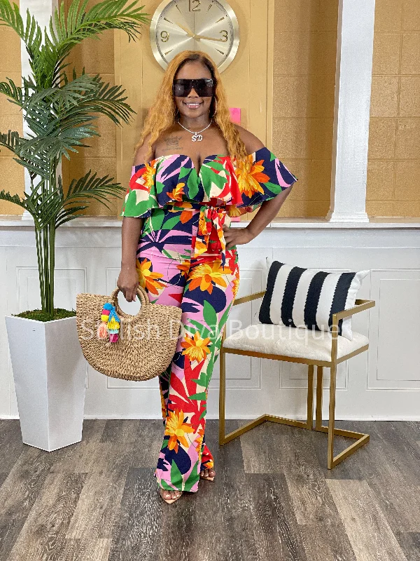 Elegant women's pantsTropical Desire Jumpsuit (Navy/Orange Multi)