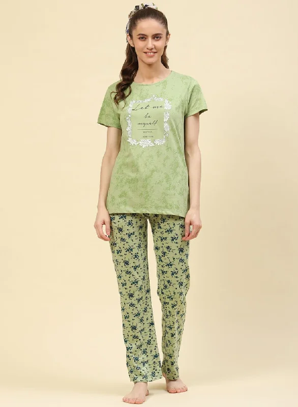 Bubble women's skirtsWomen Green Printed Lower Set
