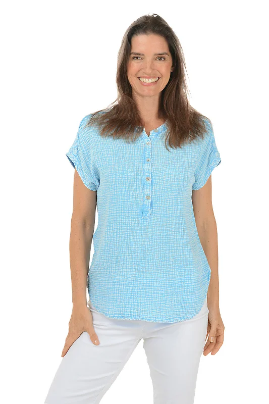 High-low hem women's topsBubble Gauze Cap Sleeve Blouse
