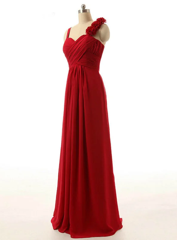 Little black dresses (LBDs) for womenRed Chiffon Floor Length Pleats Bridesmaid Dress